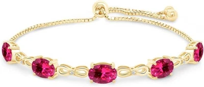 Tennis Bolo Bracelet Simulated Birthstone & Real Diamond 14K Yellow Gold Plated - Image 1 of 4