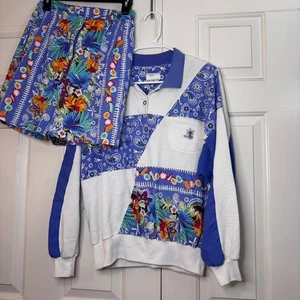 Vintage Marcia Patchwork Blumen Shirt kurz Set Gr. M/6 90er Made USA Vacay - Bild 1 von 14