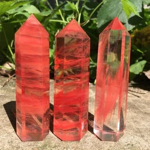 Cherry Quartz Tower Point Red Obelisk  Healing Crystal Gift Collector Home Decor - Picture 1 of 3