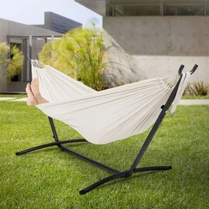 Hamaca XXL con soporte de acero silla colgante balancín beige para el jardín - Imagen 1 de 9