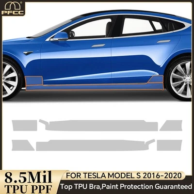 For Tesla Model S 2016-2020 Side Skirt Precut Paint Protection Film Clear PPF - Image 1 of 4