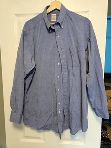 Camicia Brooks Brothers 16,5-4 blu tinta unita Madison Fit collo abbottonato - Foto 1 di 3