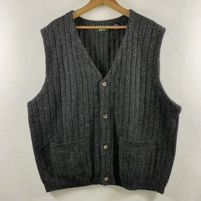 VTG Mens 100% Wool Cardigan Sweater Vest Sz XL Grunge Grandpa Hong Kong Holes - Image 1 of 4