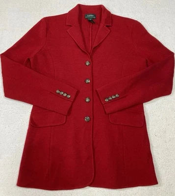 Vintage Lauren Ralph Lauren Red Wool Blazer Womens M Riding Equestrian Jacket - Image 1 of 4