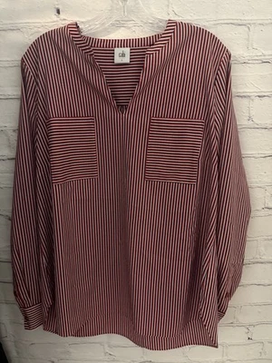 Blusa para mujer CAbi # 5335 roja/blanca/azul a rayas cuello en V manga larga poliéster L Foto 1 de 4