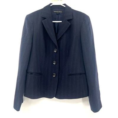 Blazer para mujer Lafayette 148 azul marino a rayas 3 botones de lana 8 Foto 1 de 4