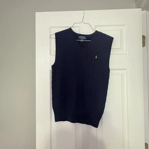 Polo Ralph Lauren Vest Boys Large 14 16 Navy Cable Knit V Neck Sweater Pullover - Picture 1 of 4