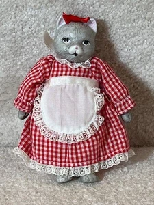 Muñeca gato porcelana y tela vestido rojo 5" - Imagen 1 de 3