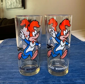 Set 2 bicchieri da collezione Pepsi vintage anni 70 lettere Woody Woodpecker bianco e nero - Foto 1 di 4