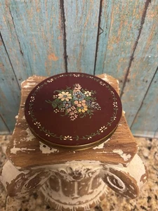 Vintage Messing Emaille Messing Floral Make-up Puder Kompakt Made In USA - Bild 1 von 6