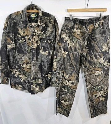 Cabela's Mossy Oak Break Up Camo Hunting Shirt and Pant Set Chamois Cotton L 36 - Image 1 of 4