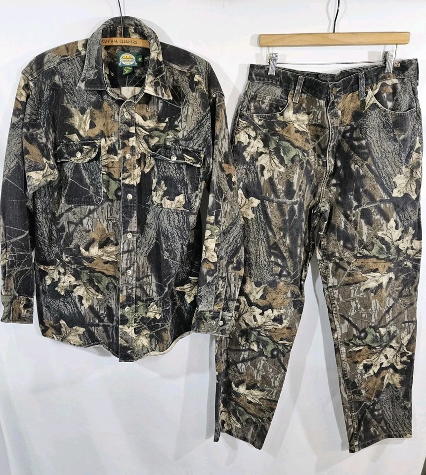 Cabela's Mossy Oak Break Up Camo Hunting Shirt and Pant Set Chamois Cotton L 36 - Image 1 of 4