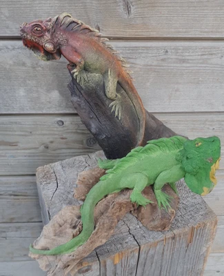 2 Stück 34cm Figur Leguan Eidechse Echse Drache modelliert +Treibholz B-Ware - Bild 1 von 4