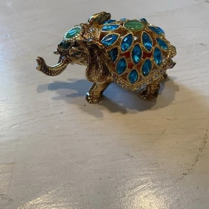 Schmuckschatulle Elefant goldfarben Metall mit blauen Schmucksteinen - Bild 1 von 3