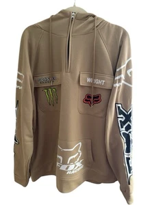 Fox Racing Vintage Y2K Tan Zipped Hoodie Sweatshirt Size Xl Energy Drink Logos - Picture 1 of 7