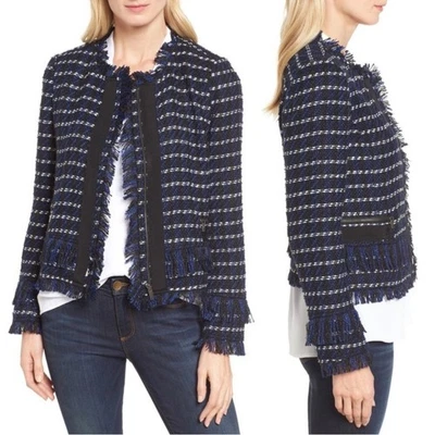 Chaqueta de tweed HALOGEN Raw Edge azul y negro-talla M Foto 1 de 4