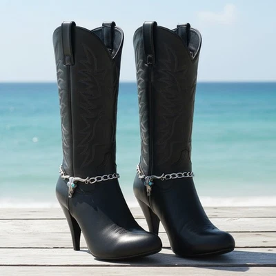 Mujeres 2 PIEZAS Plata Metal Botas de Vaquero Cadena Zapato Tobillera Cuerno Largo Toro Dije CONJUNTO Foto 1 de 4