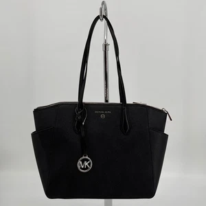MICHAEL Michael Kors Marilyn Medium Tote Black Saffiano Leather Silver Hardware - Picture 1 of 18