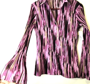 Blusa Hippie Años 70 Talla S Acordeón Elastizada Plisada Abotonada Campana Slv Retro Disco - Imagen 1 de 10