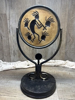 Unique Kokopelli Southwest Style Heavy Metal Rotating Tabletop Mirror Rare - Image 1 of 4