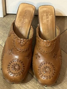 Zoccoli Jack Rogers in pelle Ali diapositive 7,5 punto frusta tacco legno BOHO BELLI! - Foto 1 di 4