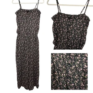 Cosoii Black Floral Wide Leg Spaghetti Strap Jumpsuit L Button Front Boho Hippie - Picture 1 of 15
