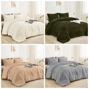WONGS BETTWÄSCHE Flauschig Warm Fuzzy Jacquard Kariert Bettdecken Sets Queen King - Bild 1 von 29