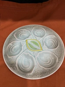 VTG French Majolica Blue Gray Yellow & Green Ceramic Oyster Plate 9.75"W FRANCE? - Picture 1 of 14