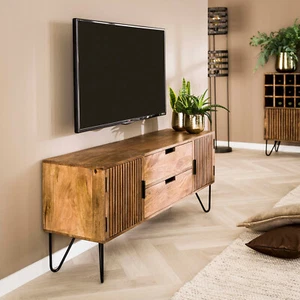 TV Möbel Board FARMLAND 135 cm Lowboard Kommode Massivholz Mango Metall - Bild 1 von 9