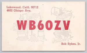 Amateurfunk QSL QSO Karte 1966 WB60ZV Lakewood Kalifornien CA Bob Sykes Jr - Bild 1 von 3