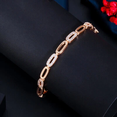Brazalete Brazalete Cadena Eslabón Redondo Piedra Circonita Pavé Color Dorado para Mujer Novias Baile de graduación Foto 1 de 4