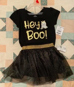 Halloween Toddler Girl OUTFIT Black Gold Unicorn Ghost Boo SHIRT + TUTU 2T NWT - Picture 1 of 6