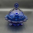 Imperial Glass Dewey Cobalt Blue Covered Butter Dish Vintage Pressed Glass