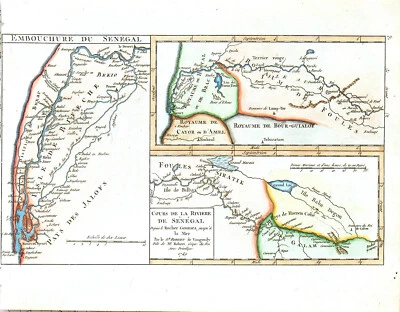 SENEGAL "Cours de la Riviere de Senegal" 1749 R. de Vaugondy ANTIGÜEDAD ORIGINAL Foto 1 de 4