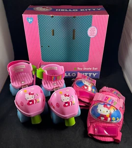2013 SANRIO HELLO KITTY TOY KIDS ROLLER SKATE SET W/ KNEE & ELBOW PADS PINK RARE - Picture 1 of 12
