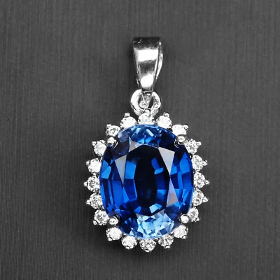 Colgantes hechos a mano de plata de ley 925 de 6,15 quilates con zafiro azul para regalos del día de la mujer Foto 1 de 4