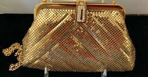 vintage Whiting & Davis art nouveau signed gold mesh clutch/ purse chain strap - Picture 1 of 6