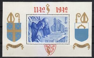 Belgium 1941 MNH Block VI.II. Type 2 in Red perforated Orval Abbey. Signed **