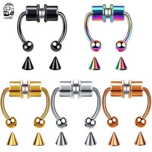 5pcs Magnetic Non-Piercing Nose Rings Fake Septum Segment Helix Club Clickers - Picture 1 of 9