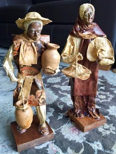 2 Rare Antique Handmade Mexican Cartonería Folk Art 13”/33cm Paper Mache Figures - Picture 1 of 12