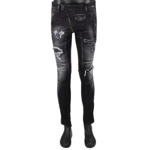 DSQUARED2 Distressed Logo Zip Color Splash Jeans Pants Skinny Gray Black 13655 - Picture 1 of 7