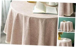 Linen Rustic Burlap Washable Tablecloth,Solid Heavy Weight 90 Inch Round - Picture 1 of 7