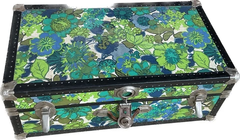 vintage 60's retro floral blue/green steamer trunk/coffee table Cover