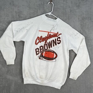 Vintage Size Medium Cleveland Browns Crewneck Sweatshirt Rare Logo Signatures - Picture 1 of 16