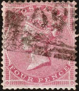 1855 J47(4) SG62 4d PALE CARMINE WMK SMALL GARTER GOOD USED CAT £450 - Picture 1 of 2
