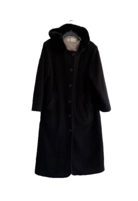 Abrigo largo negro de lana L.L Bean con capucha adjuntable - Talla M Foto 1 de 4