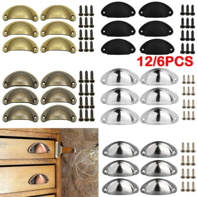6/12 Pcs Cup Pull Shell Handles Half Moon Kitchen Cupboard Cabinet Door Drawer - Image 1 of 4