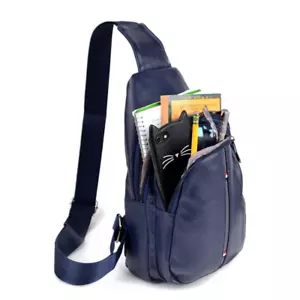Small Crossbody Leather Sling Bag with Adjustable Strap - Travel Small Daypack - Picture 1 of 12