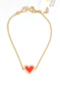 Kendra Scott Adjustable Gold Plated & Red Illusion Heart Chain Bracelet w/DB - Picture 1 of 7