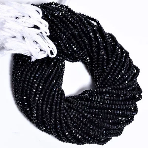 Natural Black Spinel Gemstone Round Shape Faceted Beads 4X4 mm Strand 13" EB-545 - Picture 1 of 2